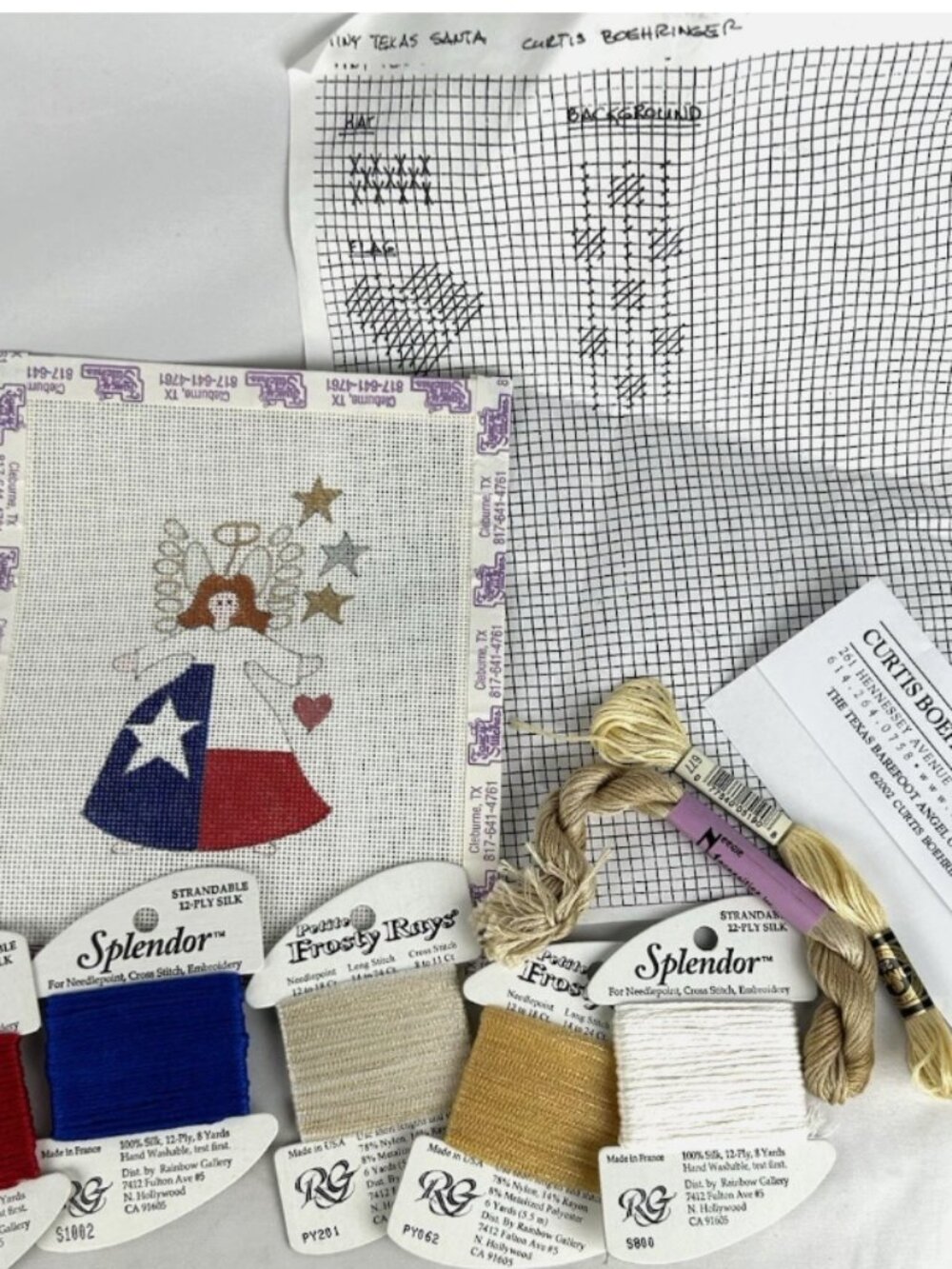 Curtis Boehringer Texas Barefoot Angel Handpainted Needlepoint Canvas With Floss